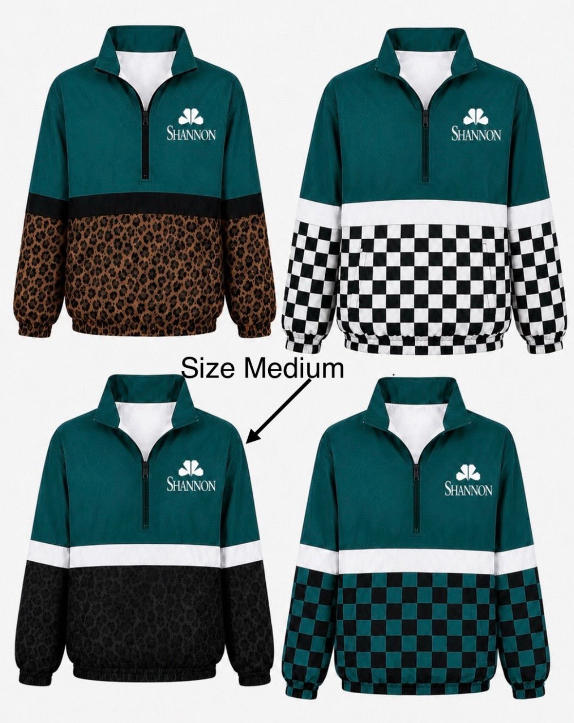 Cheetah, Checkered Windbreaker Jacket-Teal, Black & White