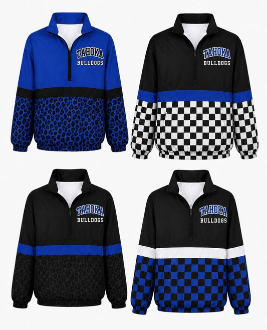Cheetah, Checkered Windbreaker Jacket-Blue, Black & White