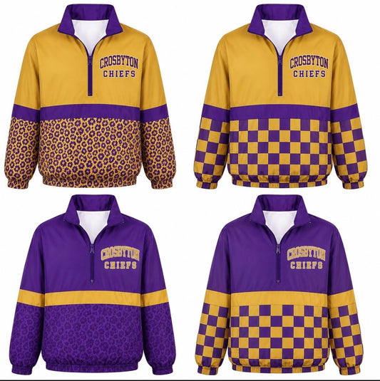 Cheetah, Checkered Windbreaker Jacket-Purple & Mustard