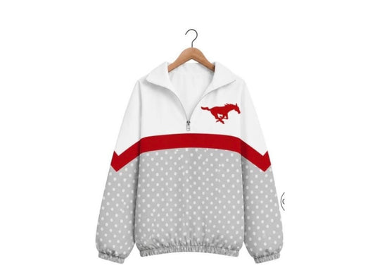 Polka Dot Windbreaker Jacket-Red, White & Gray