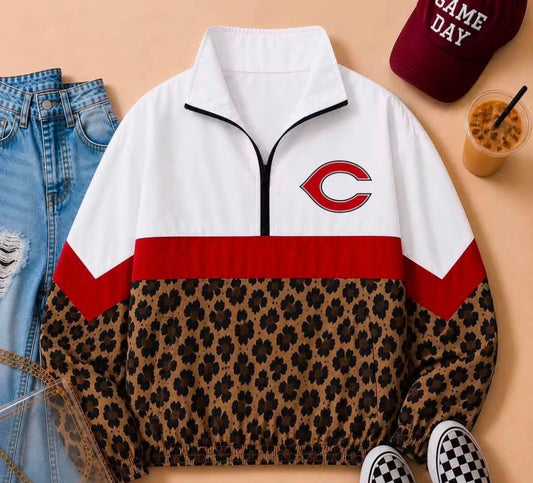 Cheetah Windbreaker Jacket-White & Red