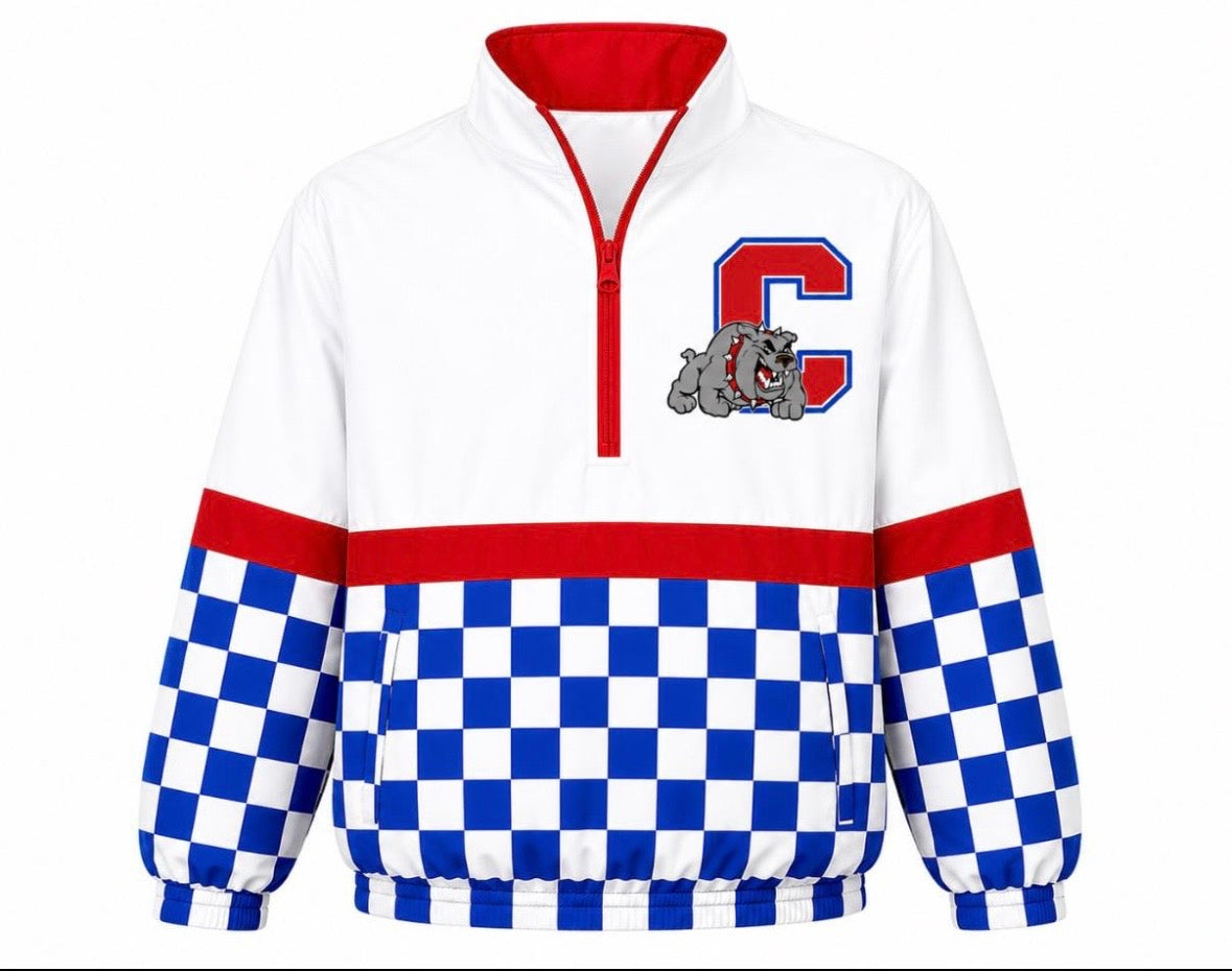 Checkered Windbreaker Jacket-Red, White & Blue