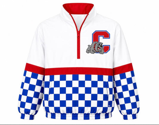 Checkered Windbreaker Jacket-Red, White & Blue