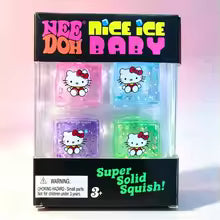 Needoh Hello Kitty Maltose Ice Cube Square Fidget Toy 3cm, 4 Colors Sensory Toy Stress Anxiety Relief Educational Squeeze Toy for Kids